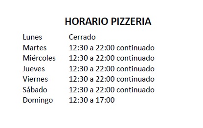 HORARIO PIZZERIA 2026